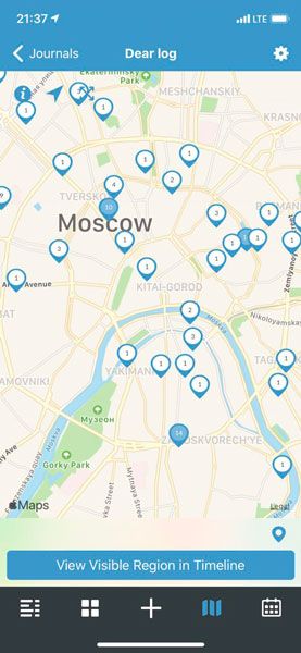 Карта моих дневниковых заметок в центре Москвы