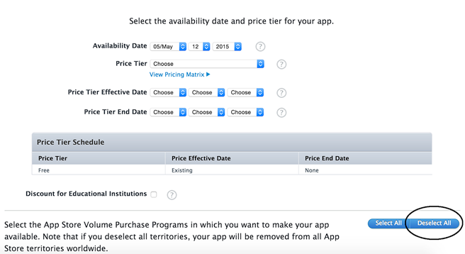 iTunes connect — pricing